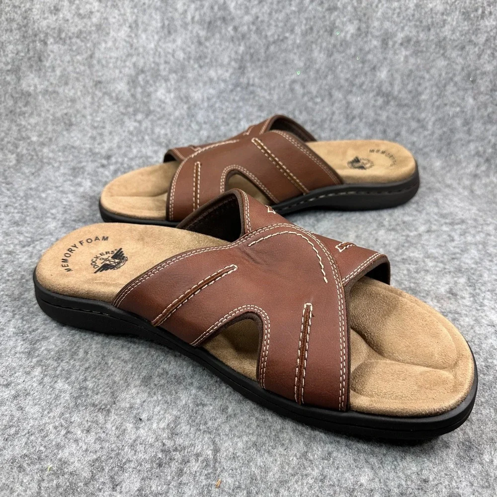 Dockers Sunland Mens Size 12 Chestnut Memory Foam Slide Sandals Casual Shoes New